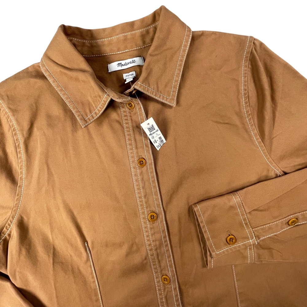 Madewell Button Down Shirt Womens 6 Brown Fitted Contrast Stitch Top NWT